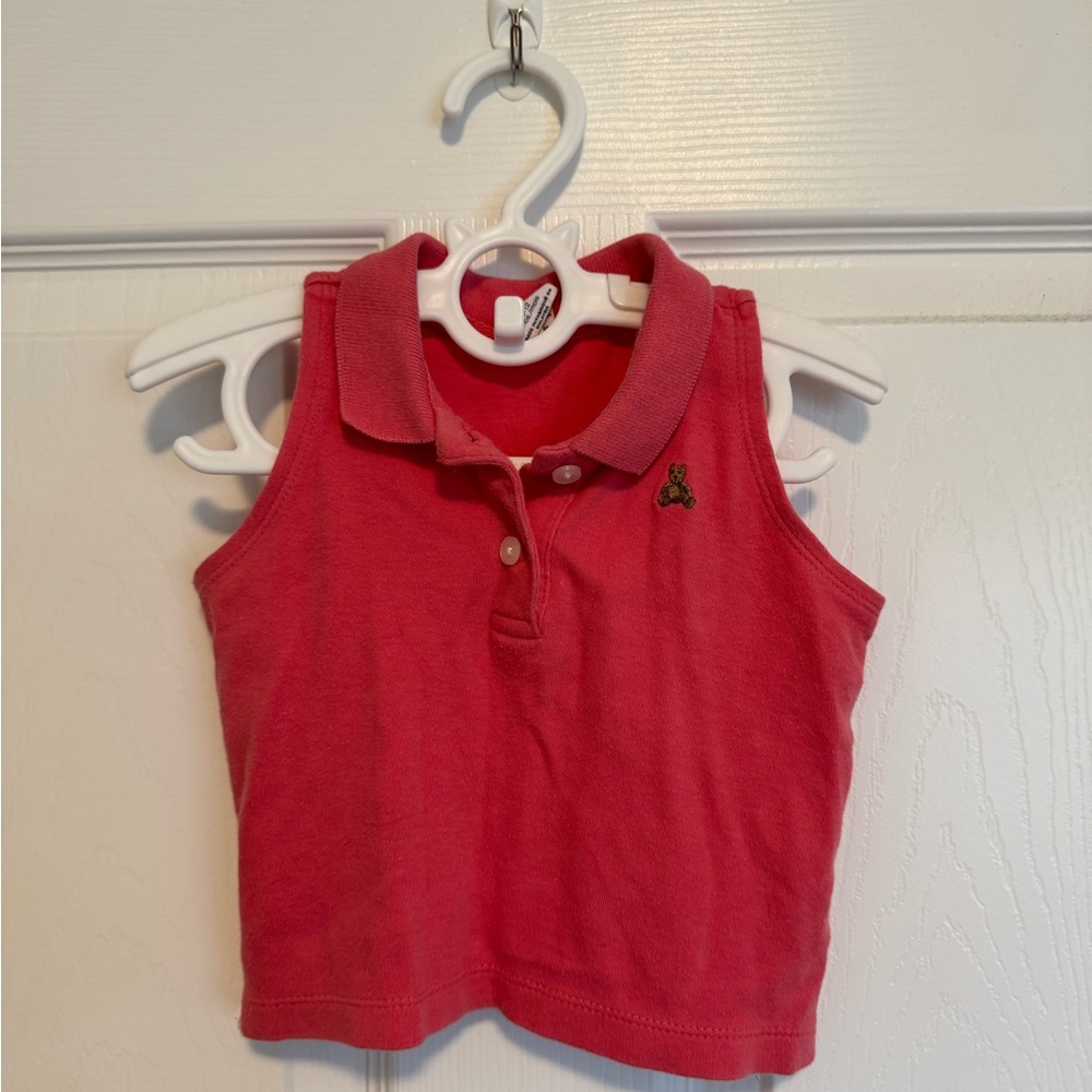 Vintage Baby Gap Sleeveless Polo Shirt Pink Embroidery Teddy Bear 6-12M
